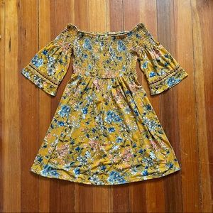 Xhilaration yellow floral mini summer dress size M